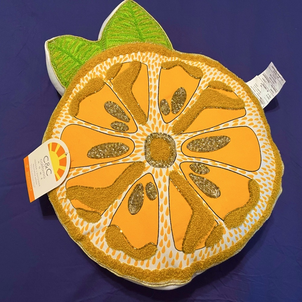 C&C California Indoor Outdoor Beaded Orange Slice Pillow 14 X 18 Fade Resistant